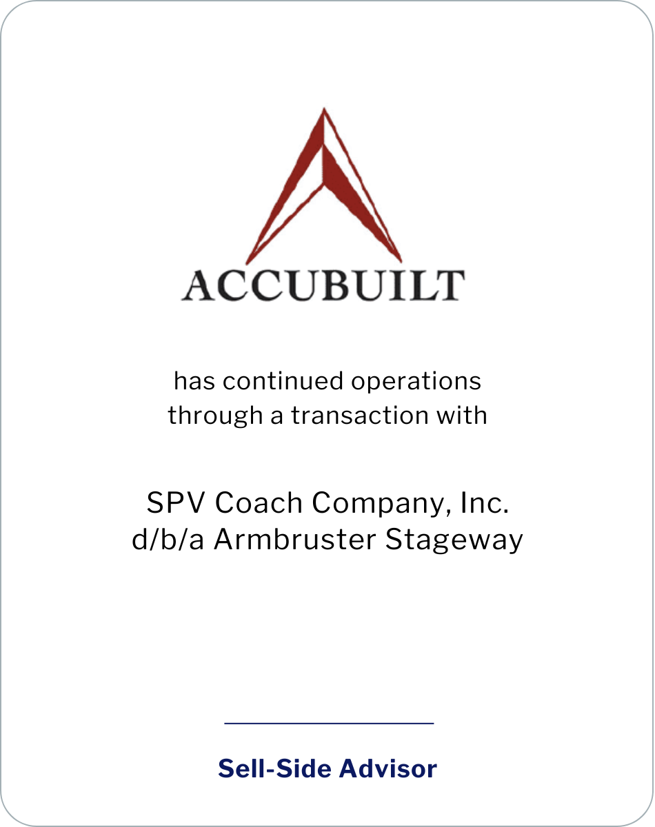 Accubuilt has continued operations through a transaction with SPV Coach Company, Inc.